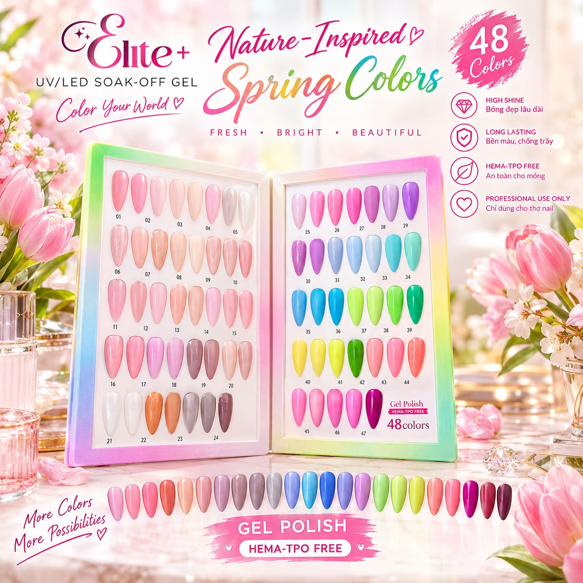 Elite+ Gel Polish Natural-Spring Kit (48 colors)